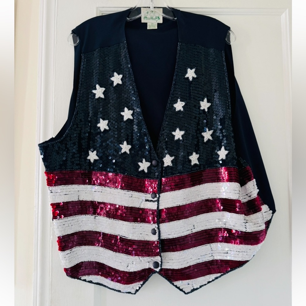 The Quacker Factory Usa Flag Sequin Vest Vintage View 2